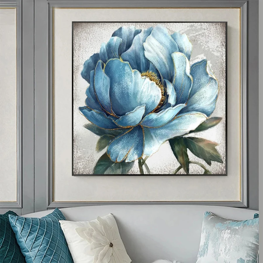 Diamond Mosaic Full Square Round Drill Nordic Abstract Art Blue Flower Cross Stitch Diamond Embroidery Art Painting Decor Home