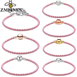 Pink Romance Leather Charm Bracelet Fit Original DIY Bead Brand Bracelets For Women Girlfriend Jewelry Making Wholesale