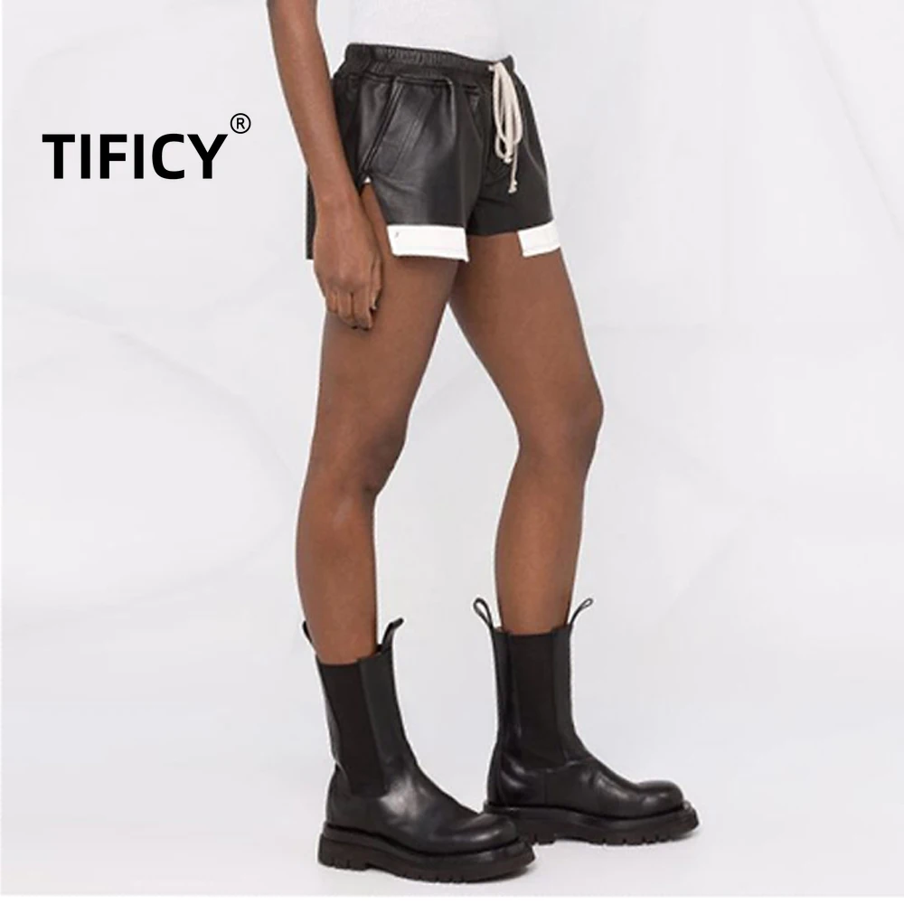 TIFICY Dark RO pantaloncini da donna a vita alta in pelle PU a quattro angoli con tasca a quattro angoli pantaloni corti in pelle a quattro angoli