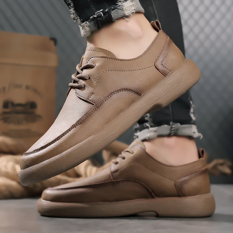 

Мужская кожаная обувь Four Seasons для отдыха и удобного повседневного стиля, модная обувь для отдыха на открытом воздухе, вечеринка, молодой красивой обуви на шнуровке