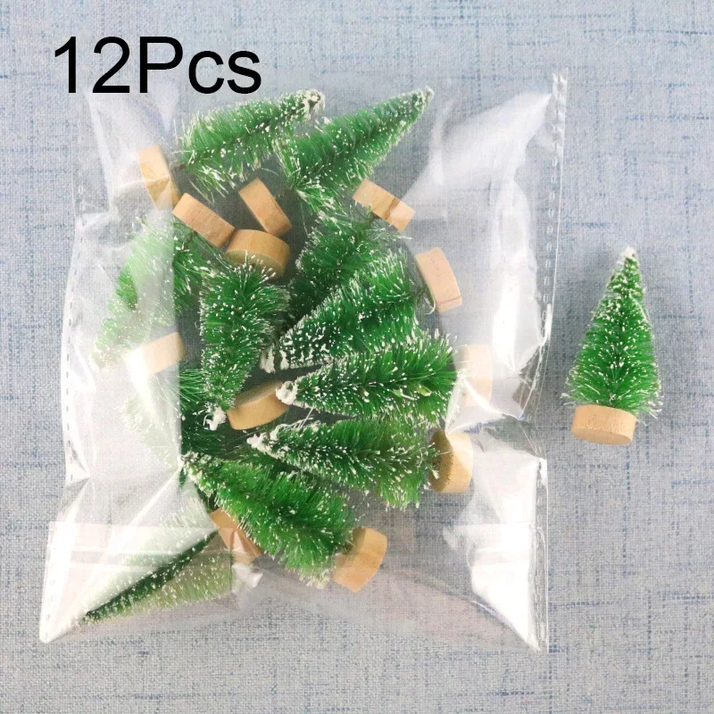 

12PCS Mini Christmas Tree Ornaments Small Artificial Pine Sword Snow Scene Christmas Tree Desktop Navidad Decoration Gift