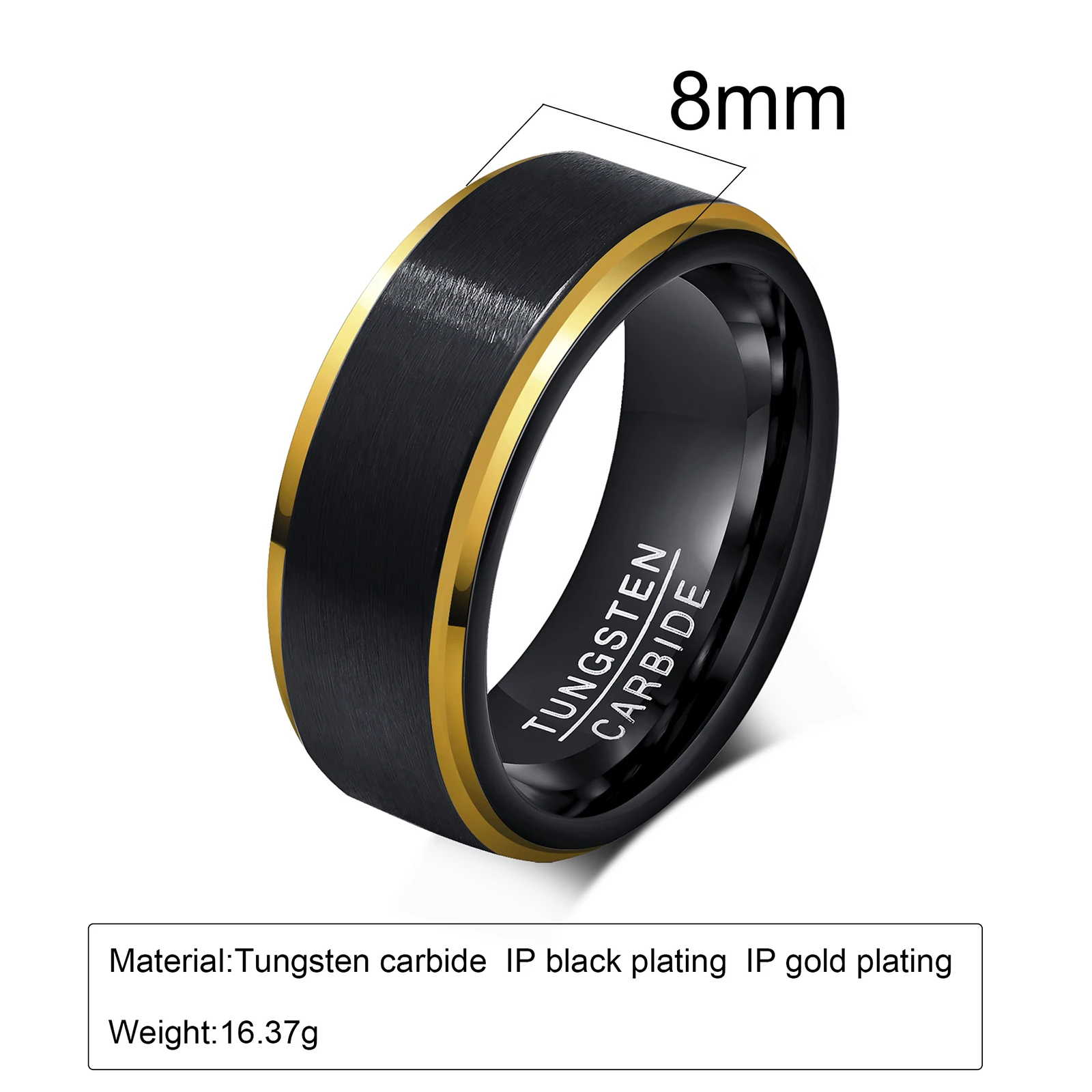 Vnox 8mm Tungsten Wedding Rings for Men, Anti Scratch Matte Surface Finger Band, Black Blue Simple Basic Male Bridegroom Ring