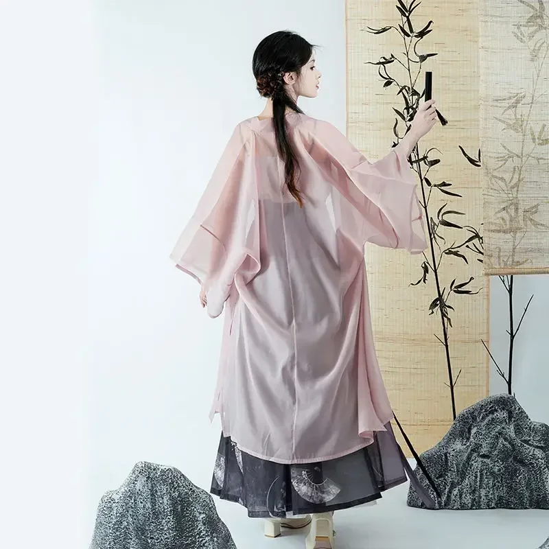 Gaun Hanfu motif ungu dinasti, jubah rok selempang 3 potong musim panas gaya Cina, kostum Cosplay putri Modern Hanfu