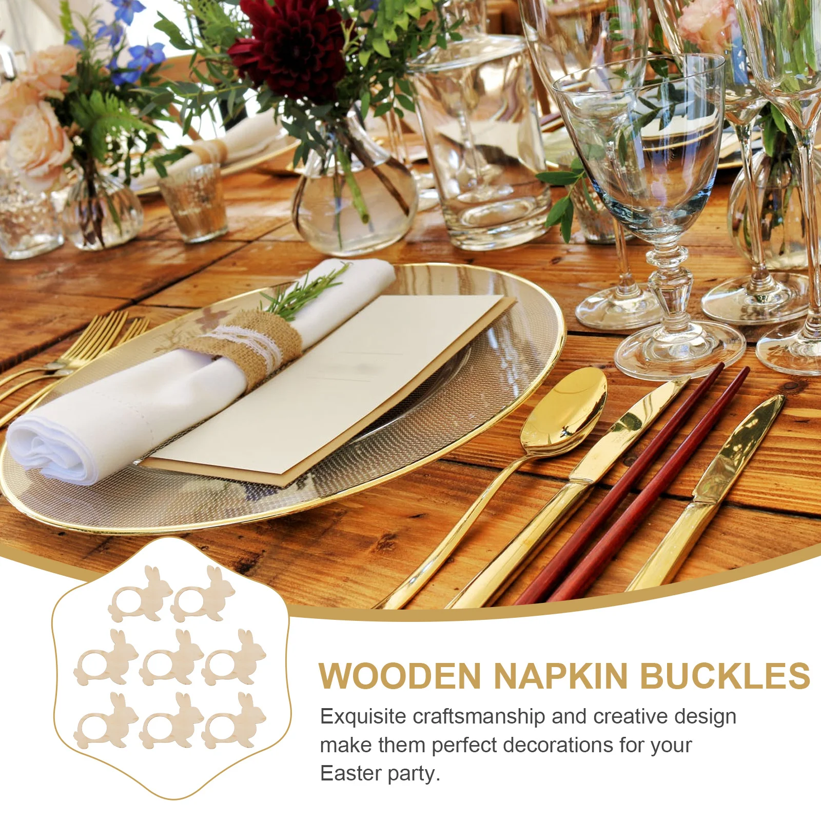 

Набор из 8 премиальных деревянных кольца для салфеток в форме кролика, легко моются, декоративные аксессуары для стола для особых случаев