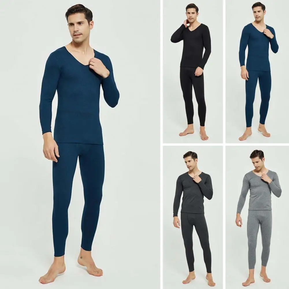 2 teile/satz Winter Männer Thermo Unterwäsche Set V-Ausschnitt warme dicke Plüsch nahtlose schlanke elastische Männer Pyjamas Set Trainings anzug Top Hosen Set