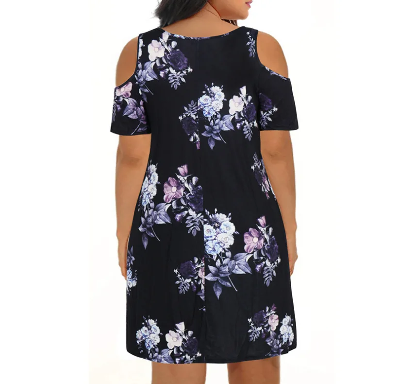 Big Size Clothing 2024 Summer Loose Woman Dress Elegant Sexy Off The Shoulder Flowers Printed Plus Size Dress Mom Vestidos