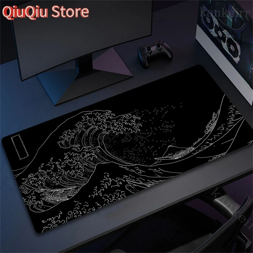 

Great Wave Black Desk Mat Mousepad Japanese Art Mouse Pad Rubber Mat Mouse Carpet Table Pads Pc Mats 900x400 Office Accessories