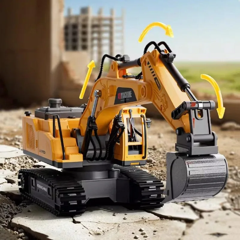 

Youpin 4DRC remote controlled excavator 14 way+three in one replacement head yellow dual electric simulation spray