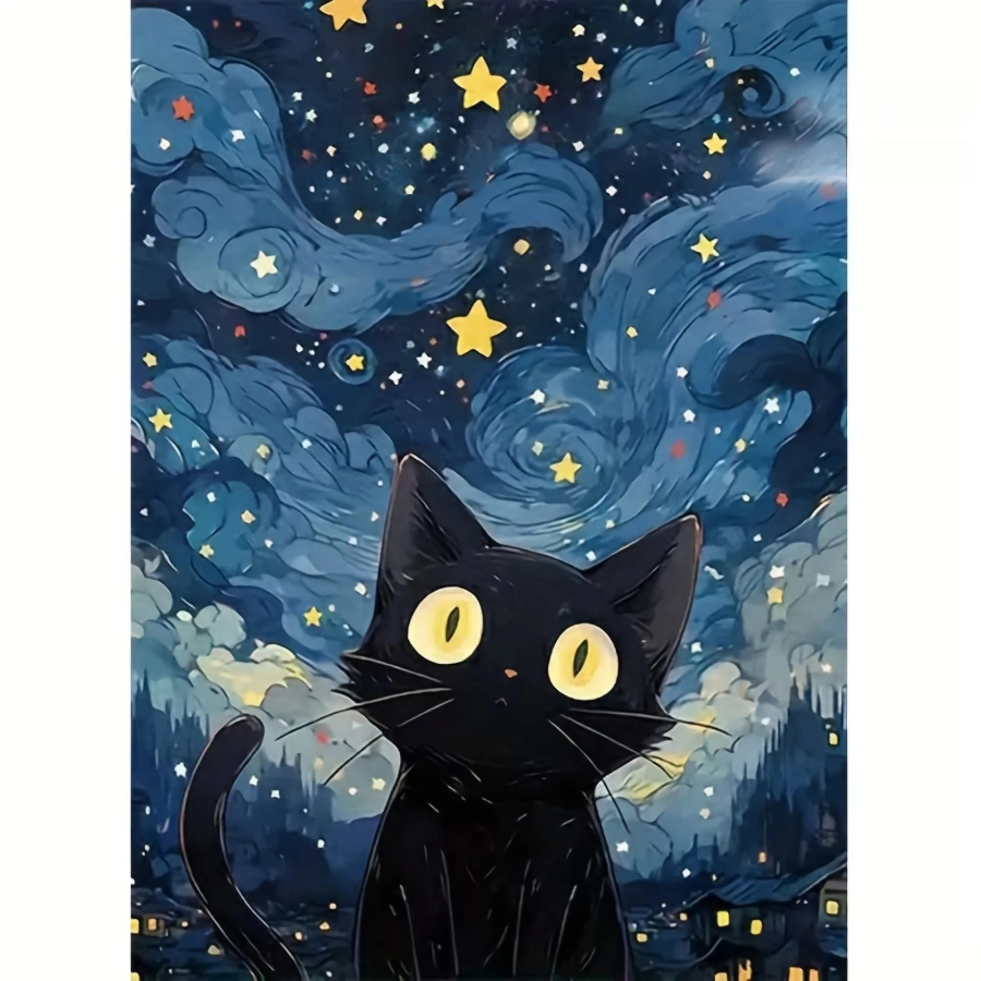 

500 1000 1200pcs Jigsaw Puzzle Starry Night Sky Black Cat With Yellow Eyes Rotating Clouds And Stars Brain Teaser Family Game