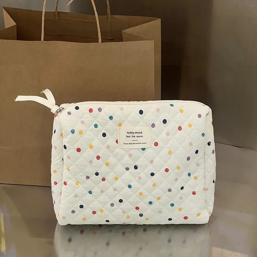 Women Colorful Dots Tote Makeup Storage Bag Portable Travel Organizer Cosmetic Quilted Bag Handbag Ladies Pouch For Lipsticks