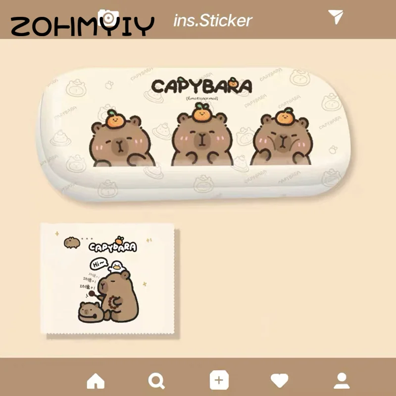 Cute Capybara Glasses Box Pressure-proof Eyeglasses Case Cartoon Women Myopia Glasses Sunglasses Eyewear Storage Box Gift