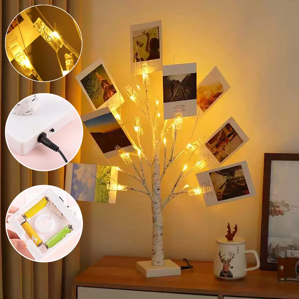 

Новый 24 светодиодный зажим на белом березовом свете, который может зажим фотографии поздравительных открыток в качестве декоративного креативного ночника