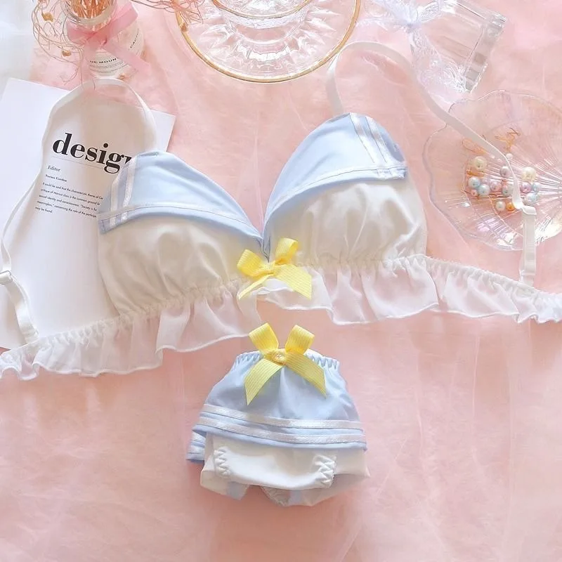 

Женский японский стиль Лоли, беспроводной комплект из бюстгальтера и трусиков пуш-ап, облегающее нижнее белье для косплея, милый модный дизайн с маленькой грудью