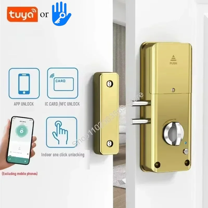 Invisible Door Lock Tuya Smart Wooden Door Lock APP IC Card Unlock Electronic Lock Indoor Hidden Burglar Door Locks Punch Free