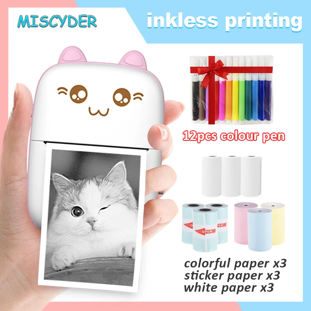 Kids Portable Mini Thermal Printer Paper Photo Pocket Photo HD Printer 58mm Printing Wireless BT 200dp Printer Home Office Use