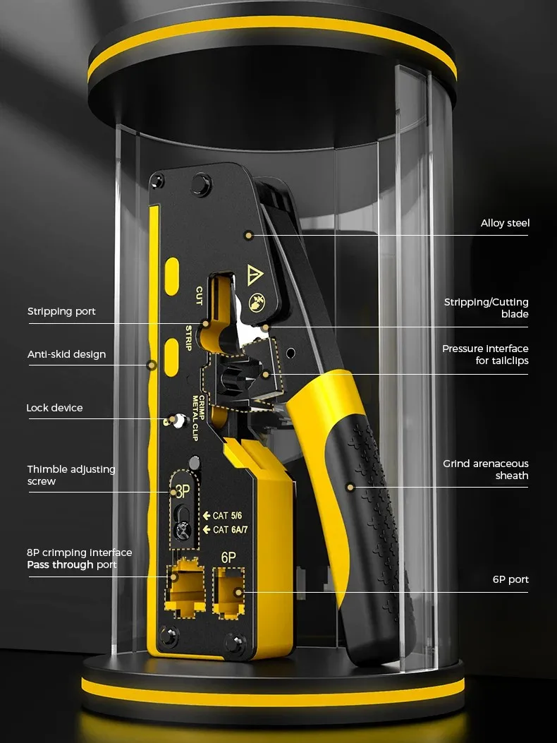 Imagem -02 - Zoerax Ethernet Crimping Tool Wire Cutter Crimper para Cat7 Cat6a Cat6 Cat5e Pass Through Conectores Rj45