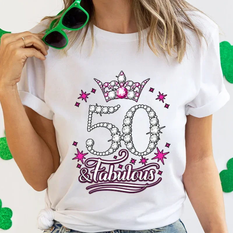 This Queen 50th Birthday Funny Women T-Shirt Fashion Casual Short Sleeve O-Neck Streetwear Tees 50 and Fabulous Summer Tops