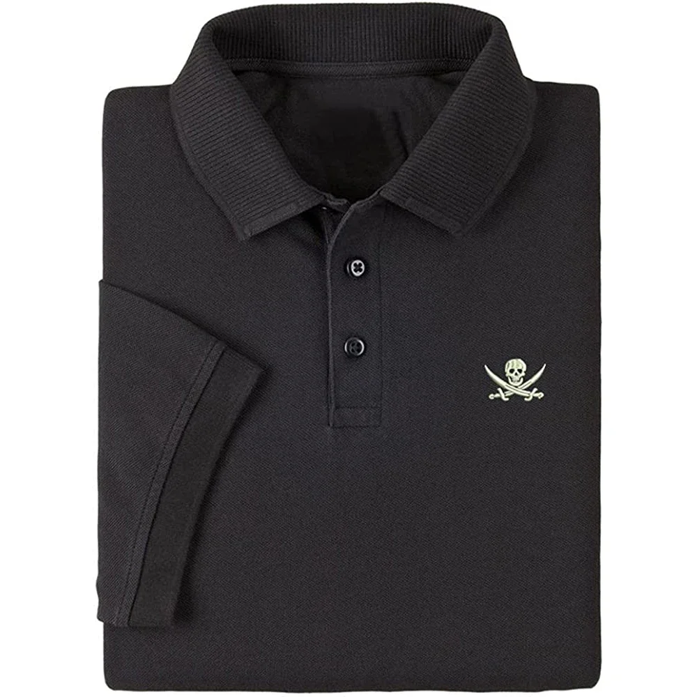 Lyprerazy Men's Casual Polo Shirt Pirate Skull & Crossbone Embroidered Short Sleeve Golf Polo-Shirt