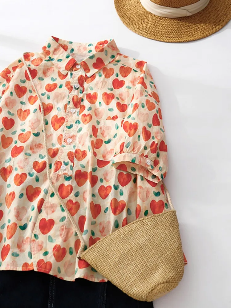 Sweet Sle コットン irt レディース 夏 ルーズ カジュアル ラブ ハート プリント スリミング トップ 女性用 ファッション お腹カバー スイート トップ