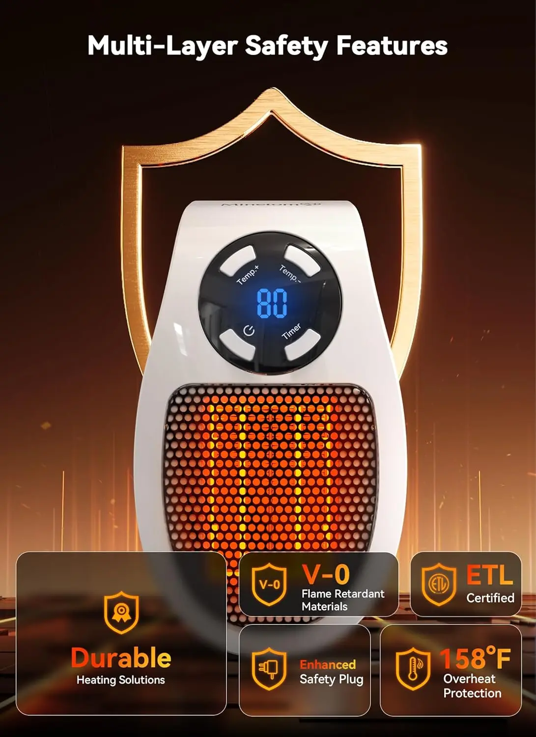 450W Plug in Heater for Indoor Use, Wall Outlet Electric Heater with Remote, 12H Timer & LED Display, PTC Ceramic Fast