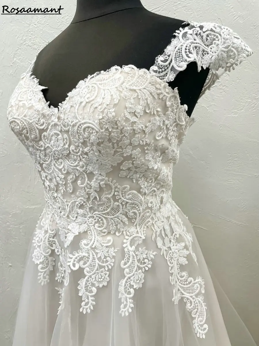 Новейшие свадебные платья трапециевидной формы с открытыми плечами, кружевные свадебные платья без рукавов с аппликацией в стиле кантри