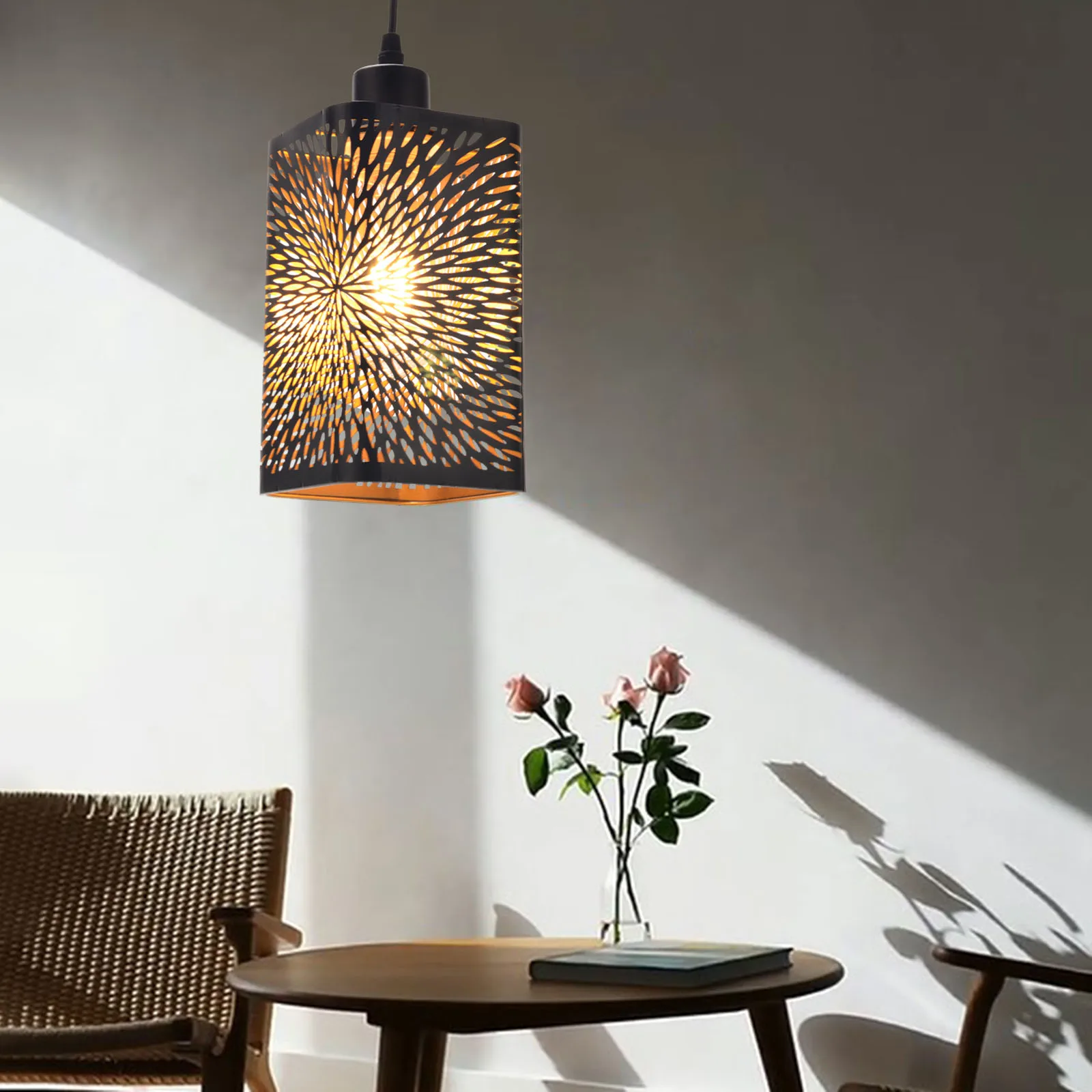 Pendant Lamp Shade Chandelier Shade Replacement E27 for Cafe Living Room Decoration Wrought Iron Lampshade Carving Metal Cage