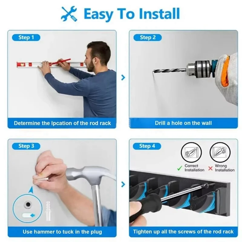 

AS98-Wall Mounted Fishing Rod Rack Wall-Mounted Fishing Rod Storage Rack Multi-Card Slot Non-Slip Fishing Rod Display Stand