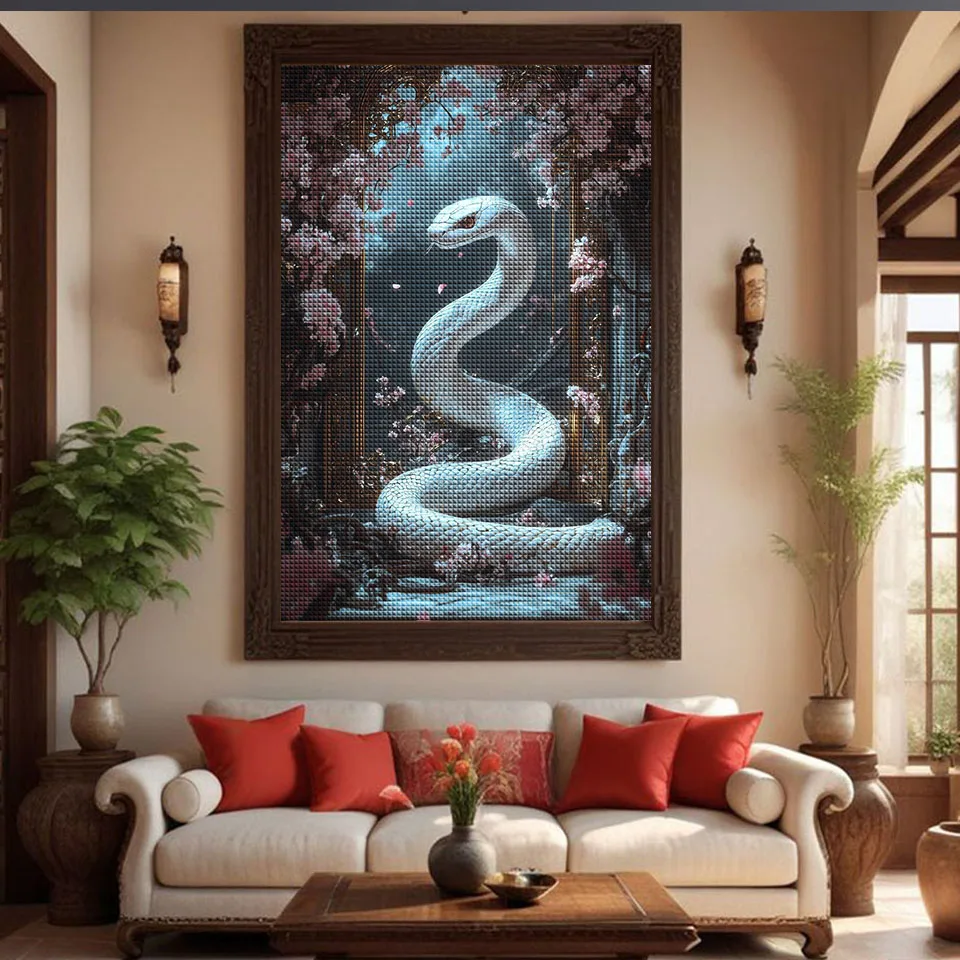 2025 New Year Gift Diamond Embroidery DIY Zodiac Snake White Diamond Mosaic 5D Square Round Rhinestone Cross Stitch Home Decor