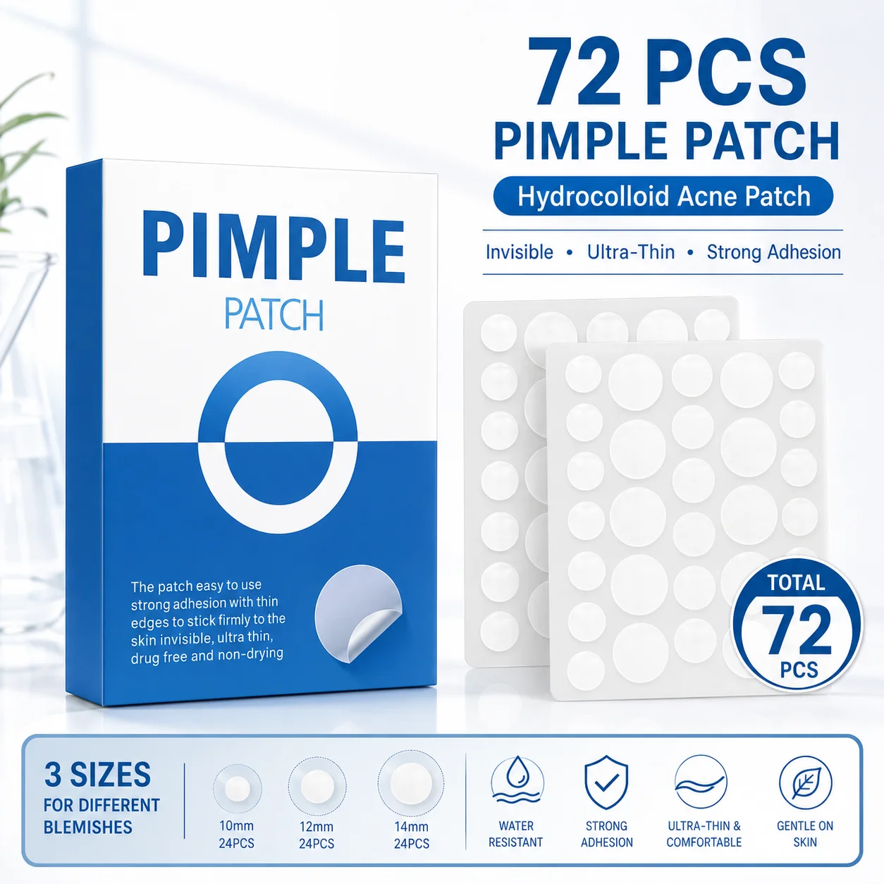 72 Parches Invisibles para Cubrir Manchas, Adhesivos Redondos Blancos de Hidrocoloide para el Acné, Parches para el Cuidado de la Piel del Rostro, para Usar con Maquillaje