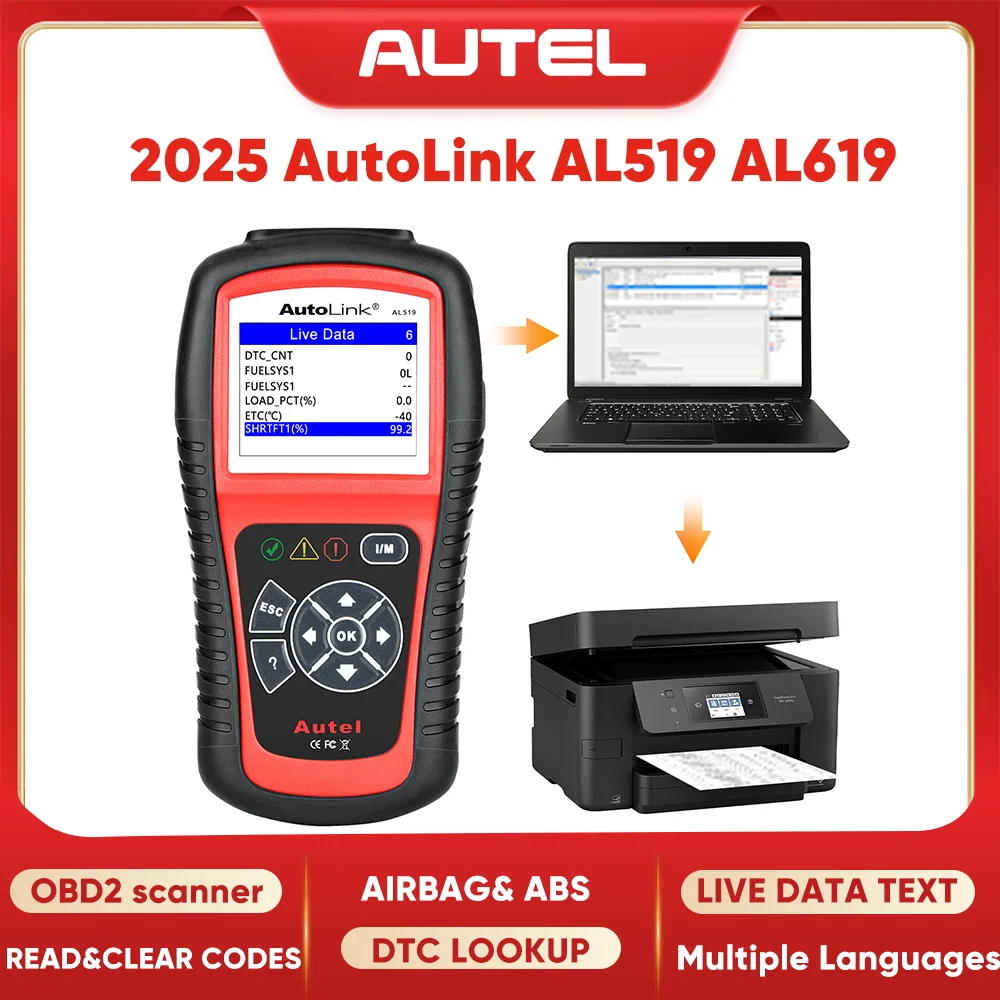 Autel AL619 AL519 OBD2 Scanner Car Diagnostic Tool Code Reader Automotriz ABS,SRS Automotive EOBD Diagnostic Scanner Scan Tool