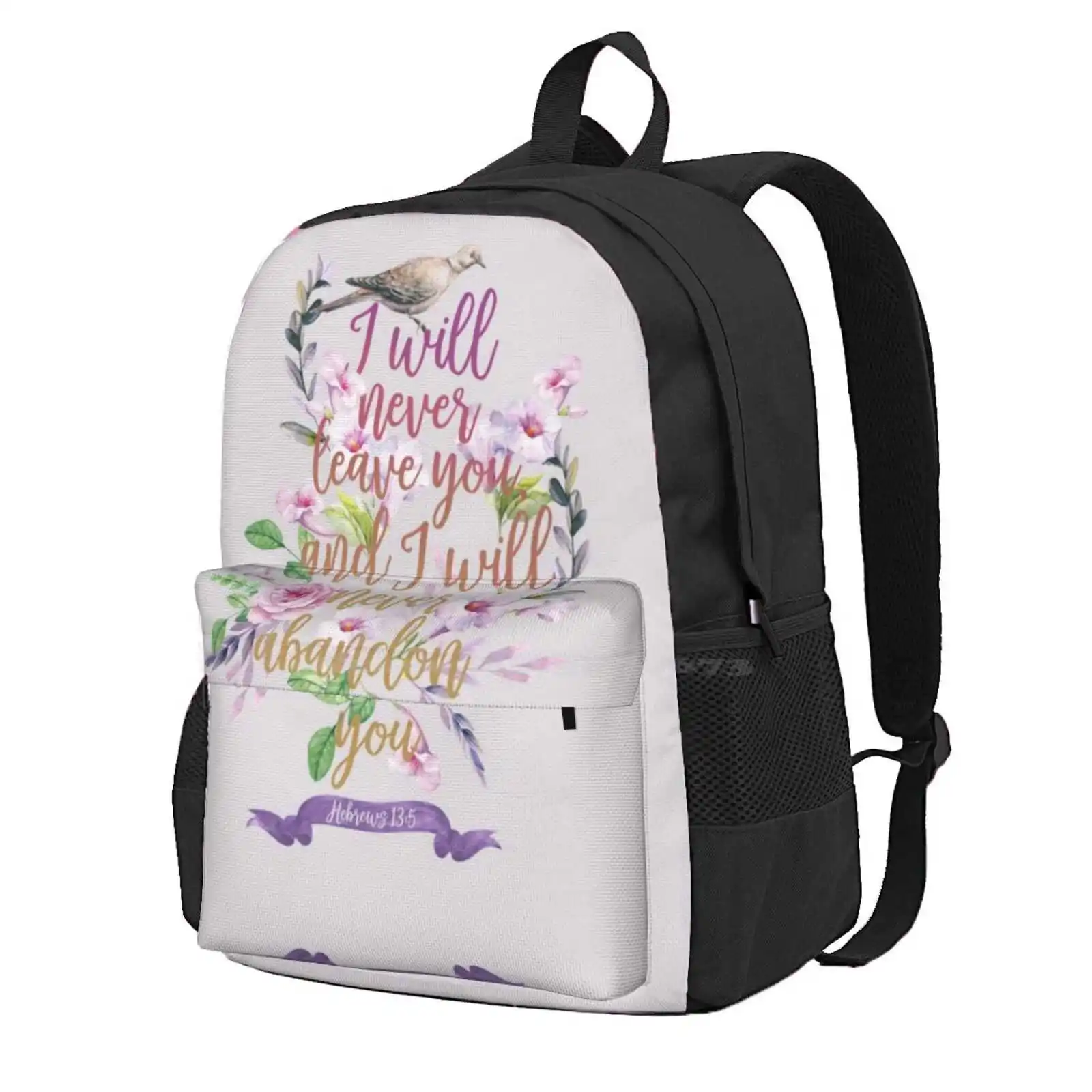 Hebrews 13:5 Hot Sale Schoolbag Backpack Fashion Bags I Will Never Leave You And I Will Never Abandon You Jw Arts And Crafts