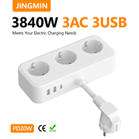 3840W EU Plug Power Strip with 3 AC Outlets +2 USB Ports+ 1 Type C 6-in-1 Plug Socket Adapter Wall Charger for Home Office 250V