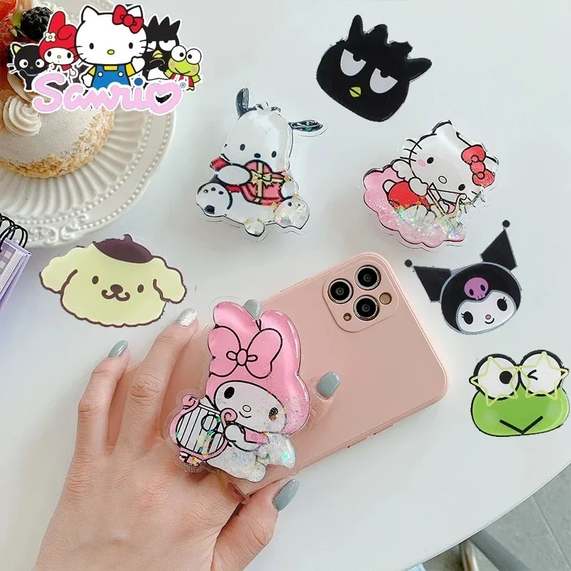 Sanrio pemegang ponsel kartun Hello Kitty, dudukan ponsel lucu Kuromi dapat ditarik, pemegang ponsel TV