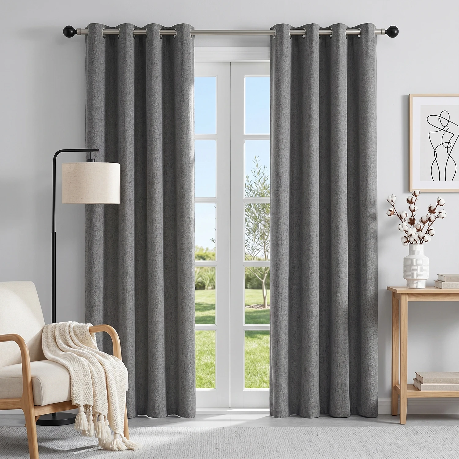 2 pieces Made of 100% Polyester Linen-like Material Fully Blackout Coated with a Double black film Perfect for Living Rooms Balconies Bedrooms Window Screens and Sun Protection.
