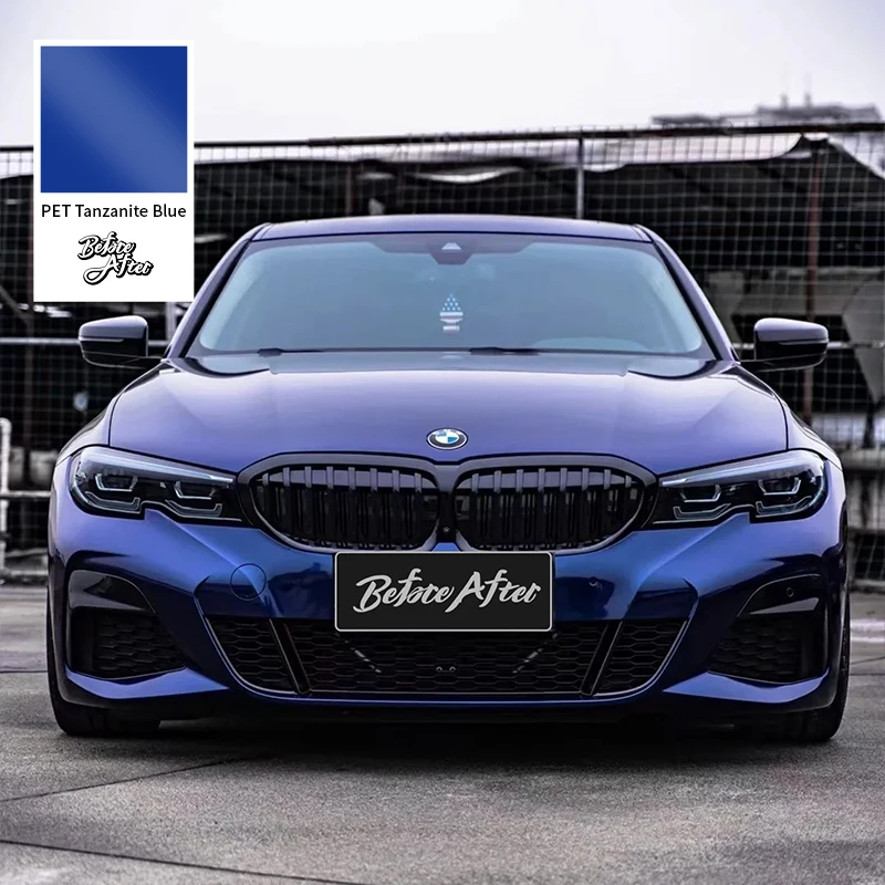 Vinil azul de alto brilho personalizável para carro com adesivo sem bolhas, filme de vinil azul tanzanita metálica brilhante de bronze