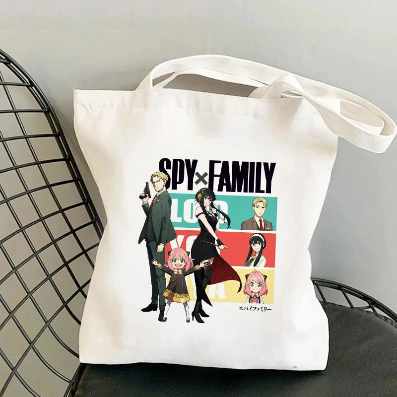 SPYFAMILY Anya borsa per la spesa da donna stampata Anime giapponese borsa Harajuku da donna in tela di cartone animato borsa di grande capacità