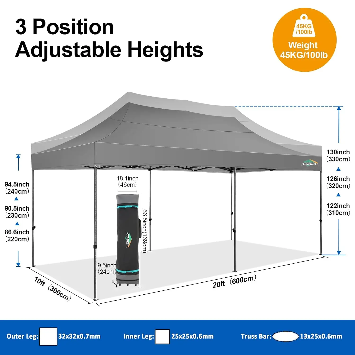 10x20 Pop Up Canopy Tent with 6 Sidewalls,Heavy Duty Canopy,Gray