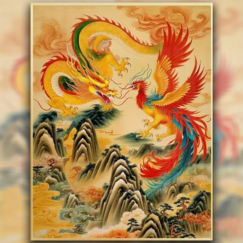 

Handmade Cross Stitch 2026 New Large Scale Dragon And Phoenix Blessing Diamond Painting High Aesthetic Value Living Room Decor
