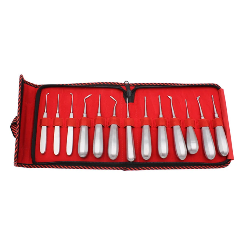 

13pcs Dental Elevator Set Teeth Extraction Tooth Extracting Forceps Stainless Steel Curved Root Lift Elevator