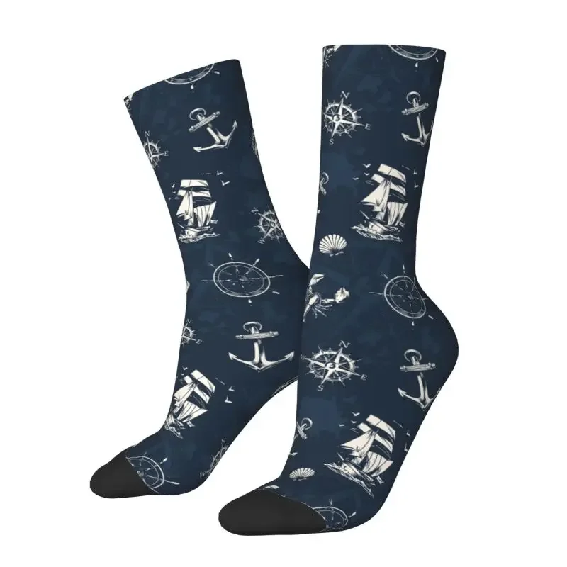 Vintage Nautical Symbol Dress Sock Men Women Male Breathable Funny Novelty Sailor Anchor Compass Crew Socks