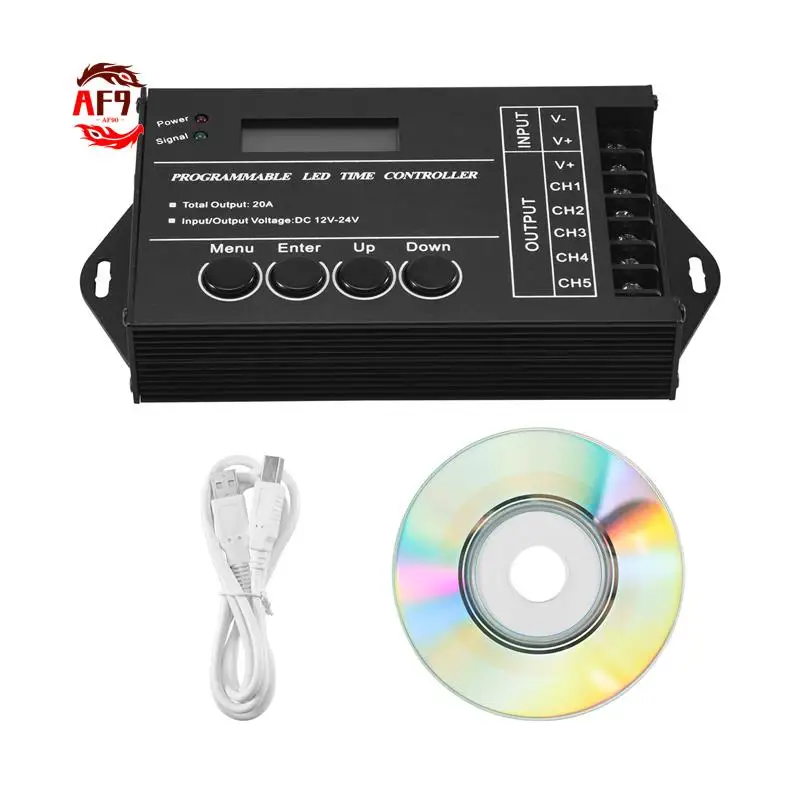 

AF90-TC420 Программируемый по времени светодиодный контроллер RGB DC12V-24V 5-канальный светодиодный диммер синхронизации