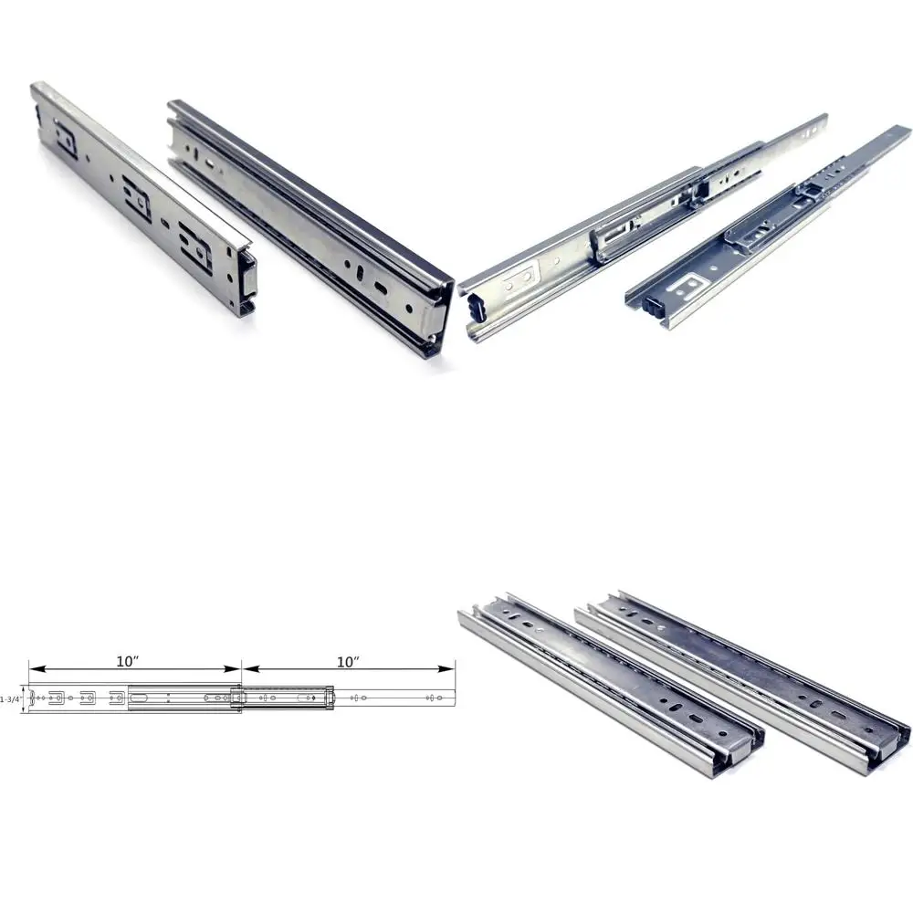 

Heavy Duty Steel Ball Bearing Drawer Slides - 10 Inch Full Extension, 100 lbs Load Rating, Side Mount, 10 Pairs for Reliable Sto