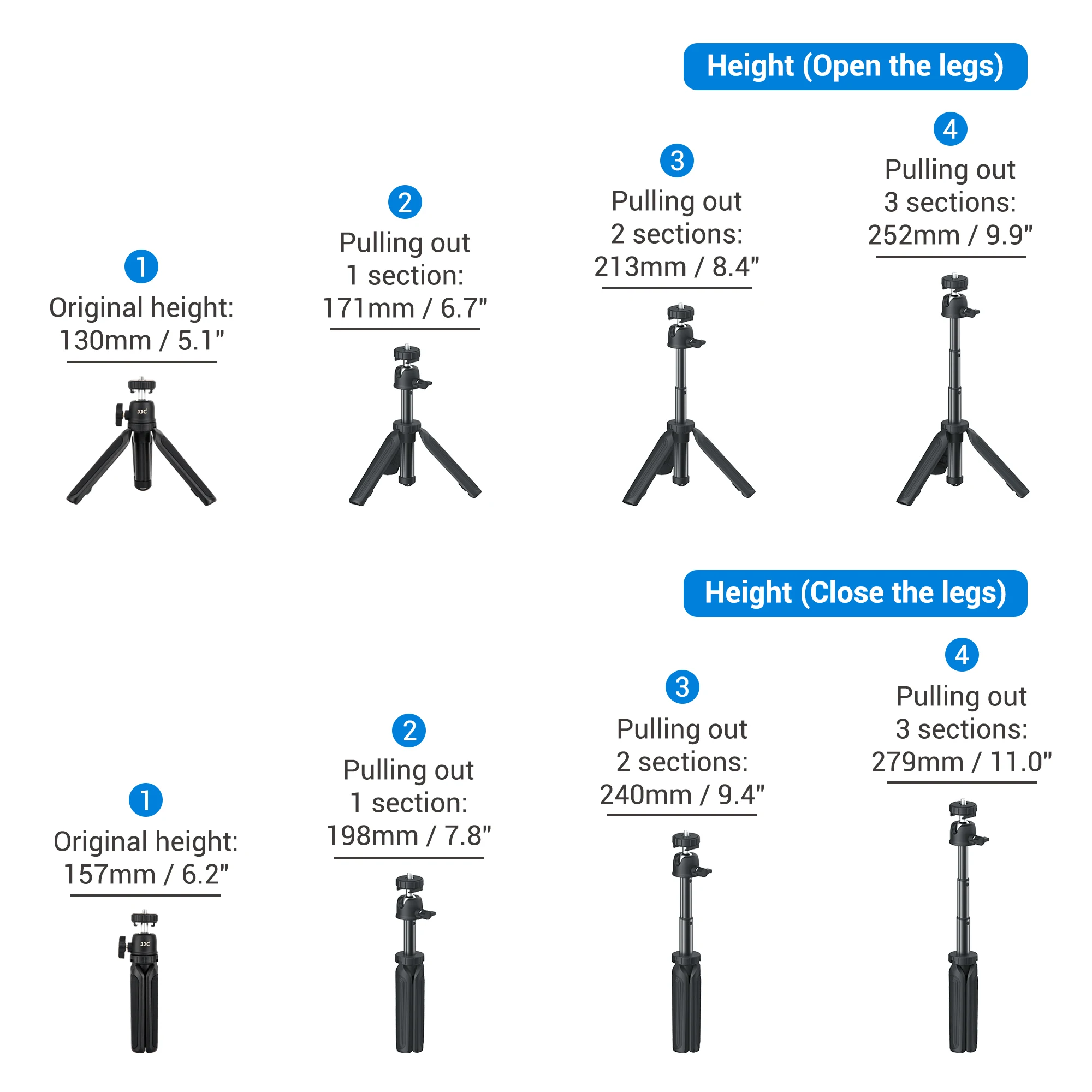 JJC Extendable Camera Mini Tripod 360°Pan 90°Tilt Tripod for DJI Osmo 360 Canon G7X Mark III G7X Mark II Sony ZV-1 Leica D-LUX 8