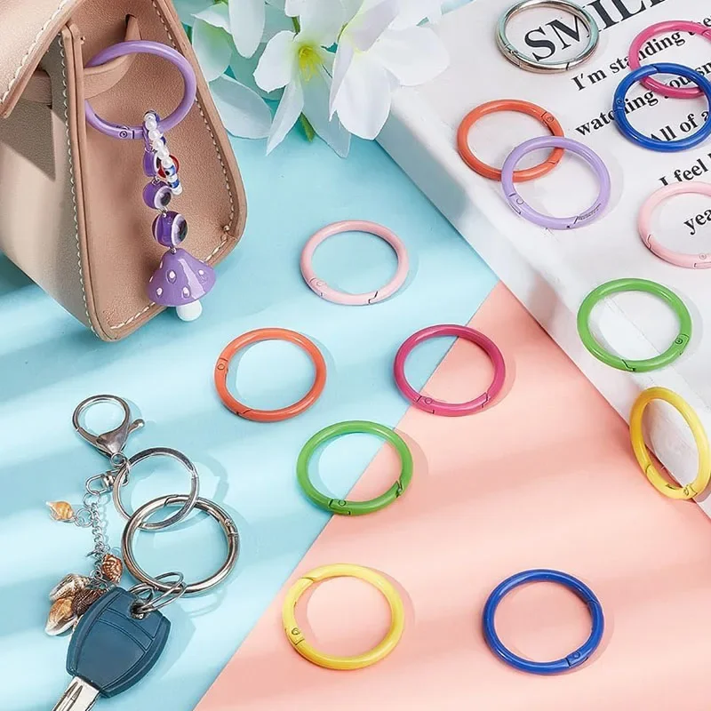 5-10pcs 9 Colors Metal O Rings Spring Clasp Openable Round Carabiner Keychain Clips Hook Dog Chain DIY Jewelry Buckles Connector