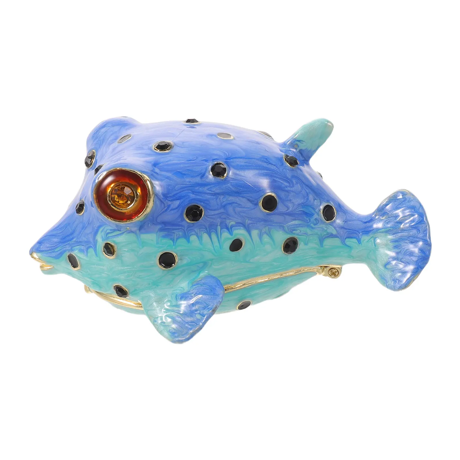 Ocean Themed Metal Puffer Fish Jewelry Box Hinged Trinket Storage Box Decorative Alloy Organizer Vanity Jewelry Holder