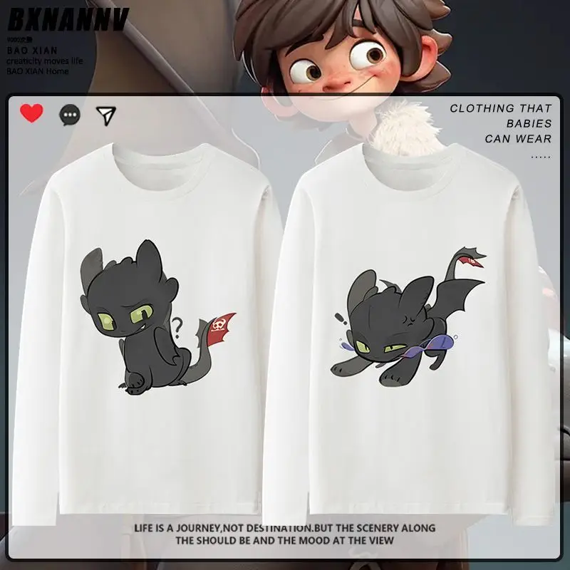 

Футболка с длинным рукавом в стиле аниме «Как приручить дракона» для мужчин, осенняя, с изображением Ночного Фуриона и Беззубика, повседневная уличная одежда, кавайная.