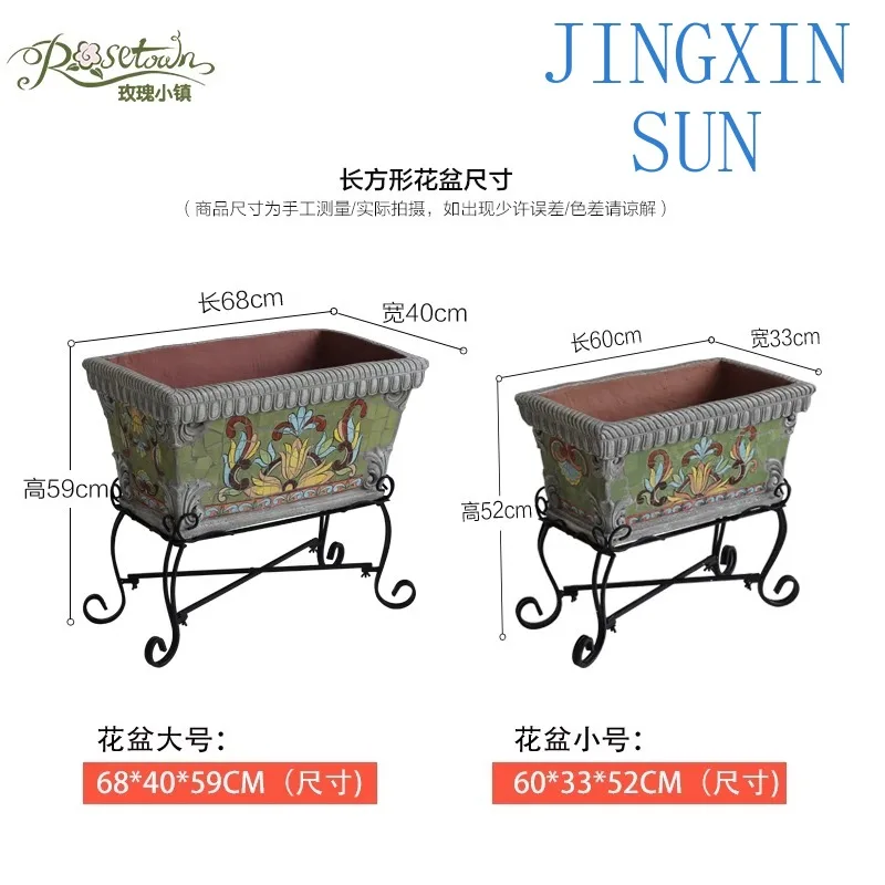 Large - sized Ceramic Mosaic Wrought Iron Rectangular Floor - to - Ceiling Flower Pot: Versatile for Seamless Indoor and Outdoor