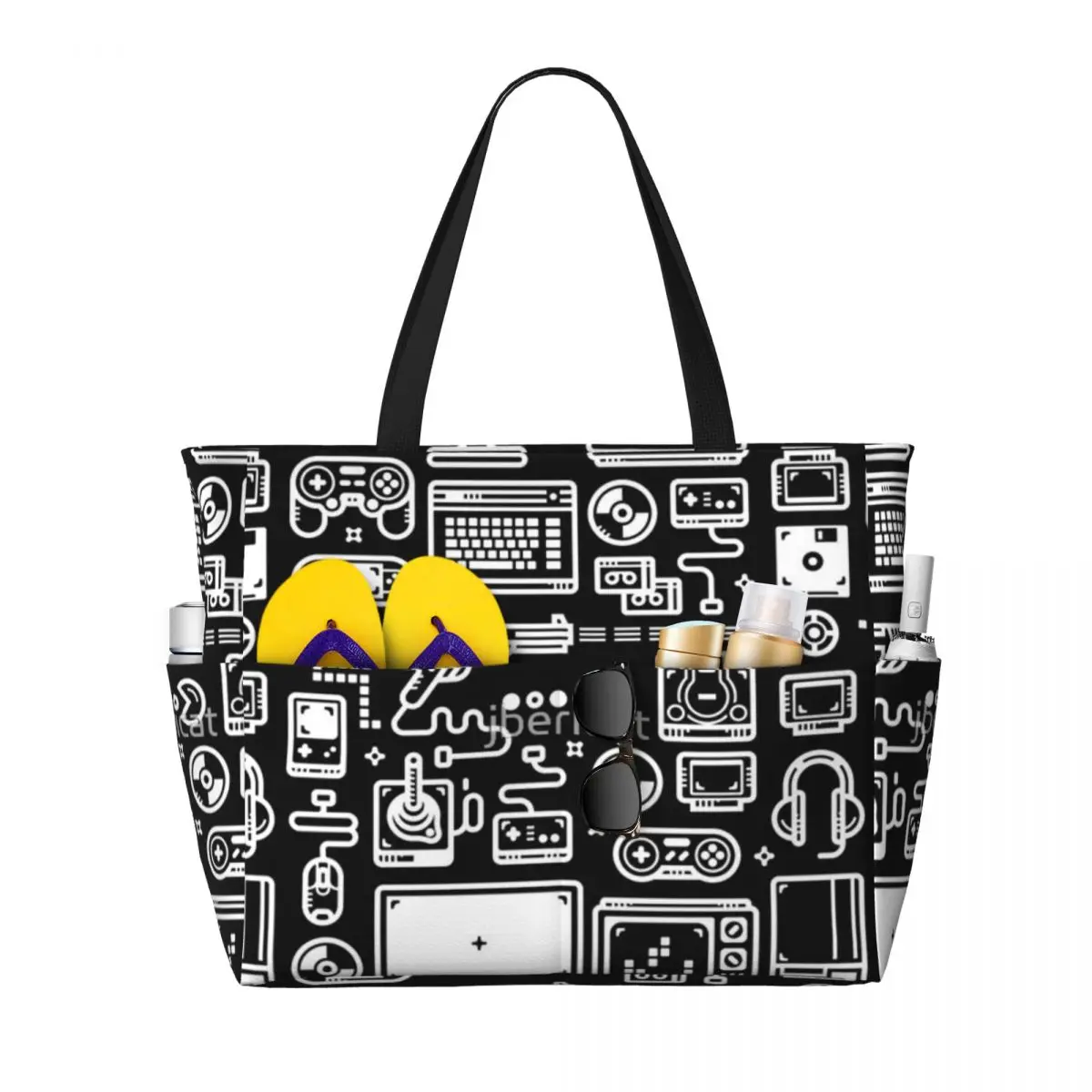 

Retro Gamer Video Game Consoles Beach Travel Bag, Tote Bag Customizable Shopping Daily Birthday Gift Multi-Style Pattern