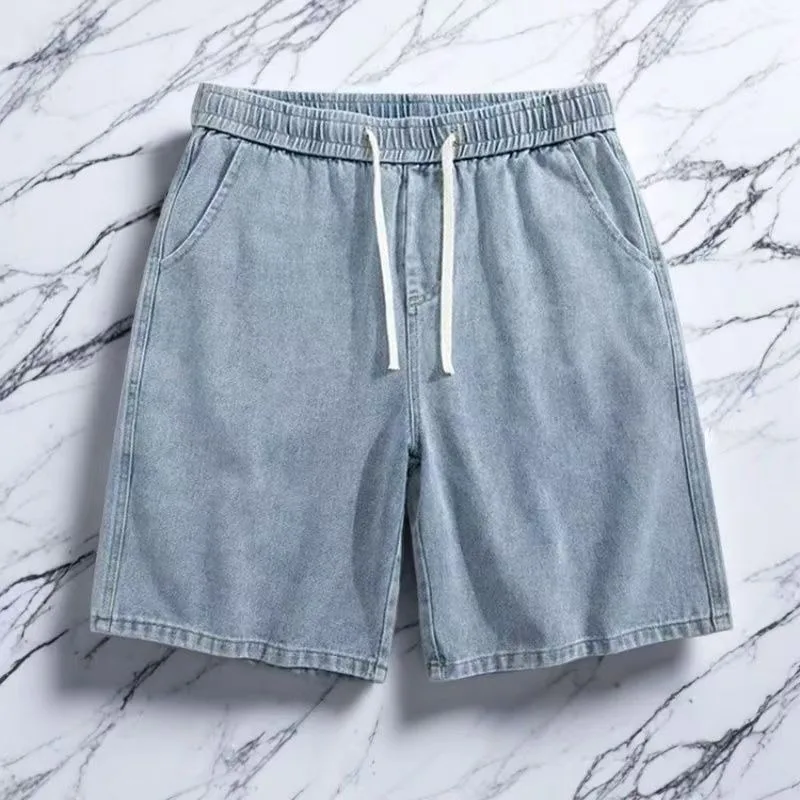 

Summer Shorts Jeans Men Denim Pants Stretch Light Blue Knee Length Pants Straight Vintage Korean Thin Male Short Jeans Hombre