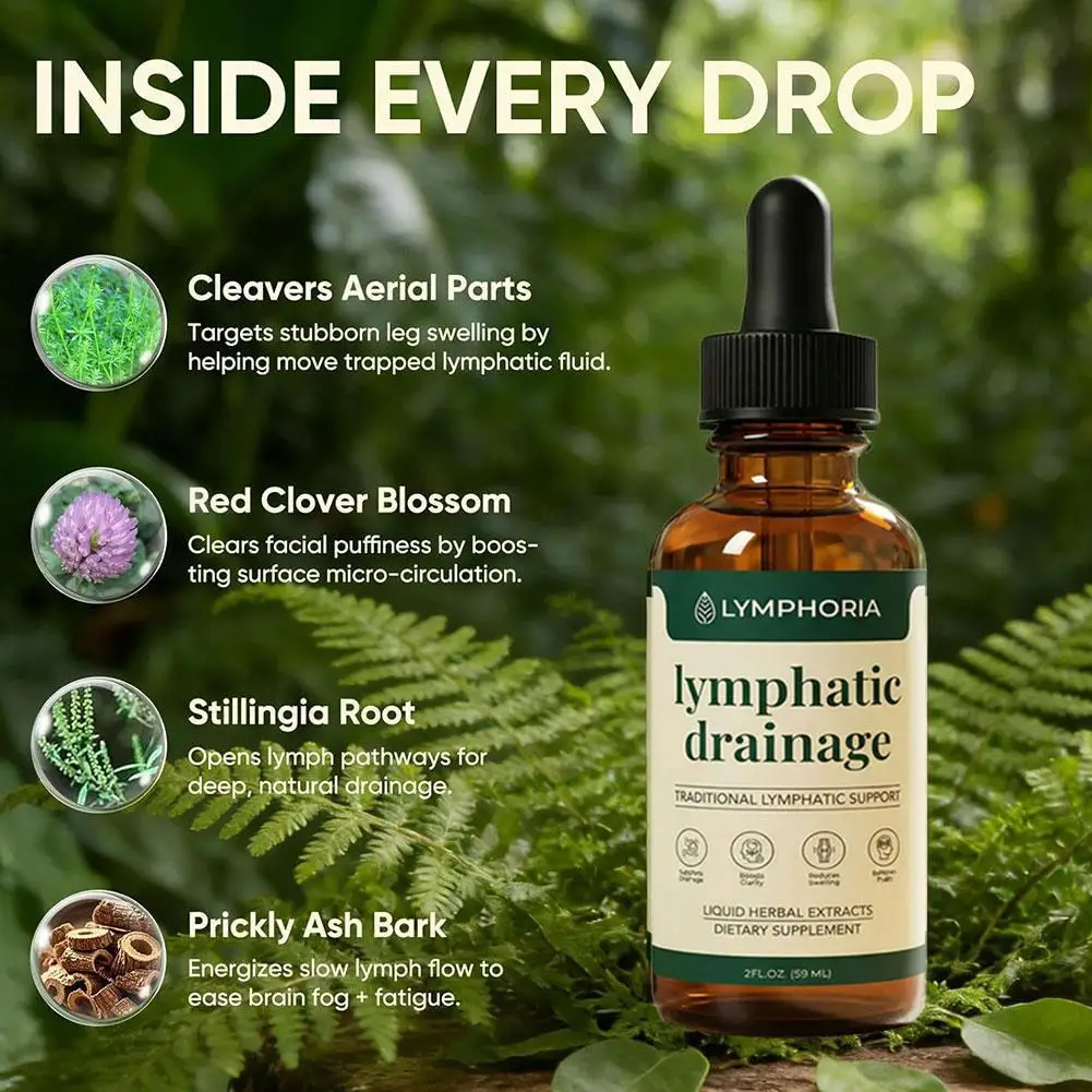 59ml Organic Herbal Lymphatic Drainage Drops Relieve Body Swelling Improve Lymph Circulation Boost Energy Immunity Supplement